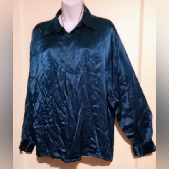 🛍️ BUNDLE ONLY🛍️Chic Deep Blue Satin Women's Blouse - Picture 2 of 6